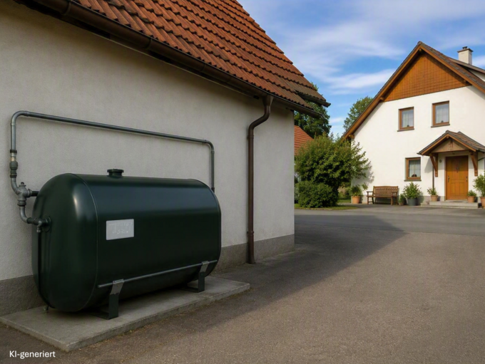 Einfamilienhaus, Hof, Heizöltank im Außenbereich