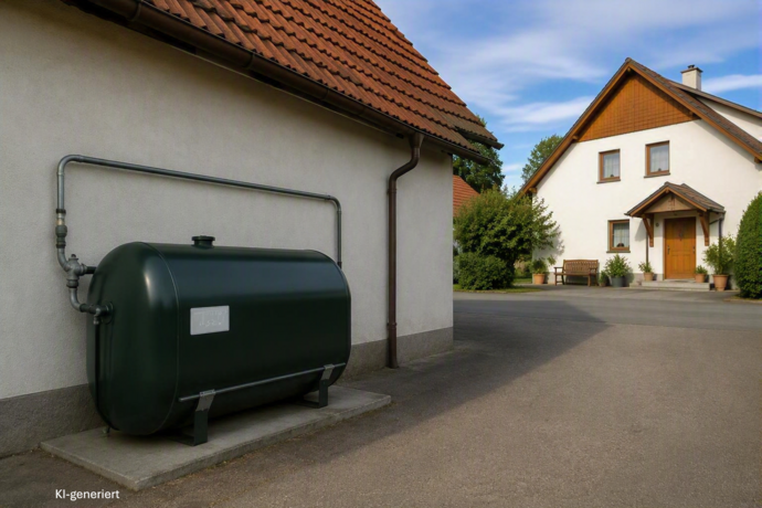 Einfamilienhaus, Hof, Heizöltank im Außenbereich