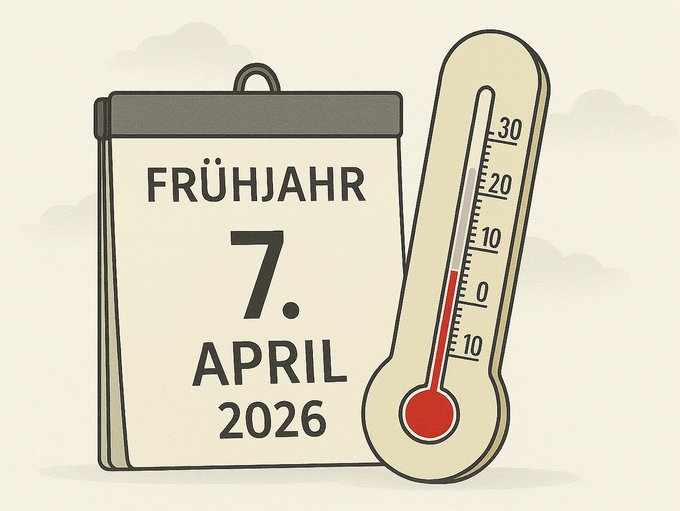 Thermometer und Kalender im Frühjahr zeigen kühlere Temperaturen Anfang April.